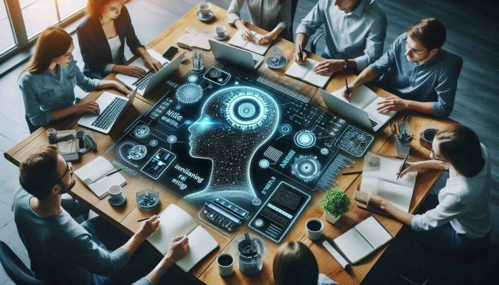 A collaborative workspace showcasing a team exploring AI tools to become AI writers, blending creativity with cutting-edge technology.