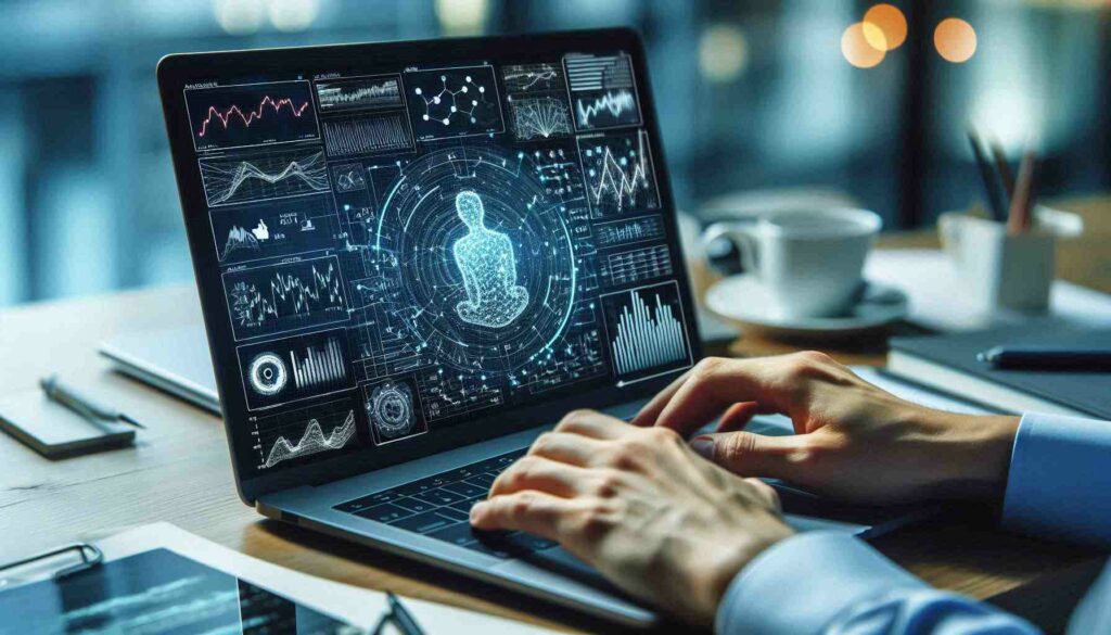  A laptop displaying AI-driven financial analysis tools to predict stock market trends and investment forecasts.