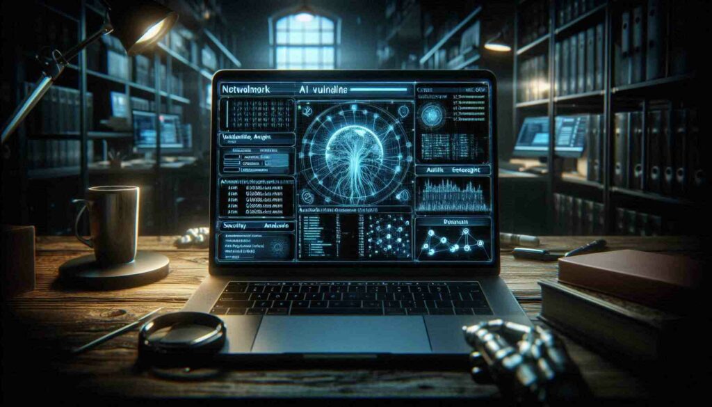 AI hacking software conducting a network vulnerability assessment using machine learning algorithms in an ethical hacking environment