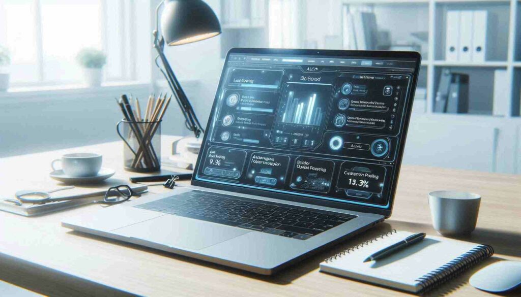 Laptop displaying AI-powered sales tools for lead scoring and customer segmentation in AI Sales Strategy.