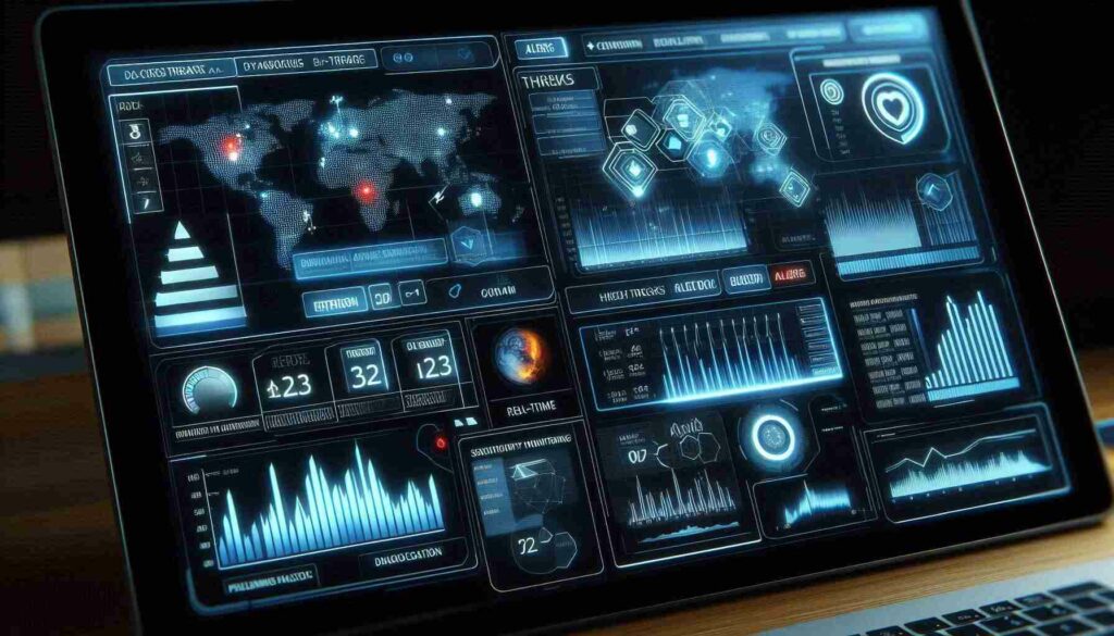 AI Cybersecurity Skills Program dashboard showing real-time threat monitoring and alerts on a sleek computer screen