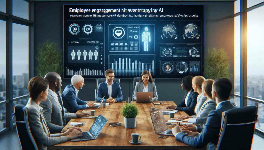 HR professionals using AI-powered tools in a modern office, showcasing AI HR tools learning through advanced analytics and workforce management.