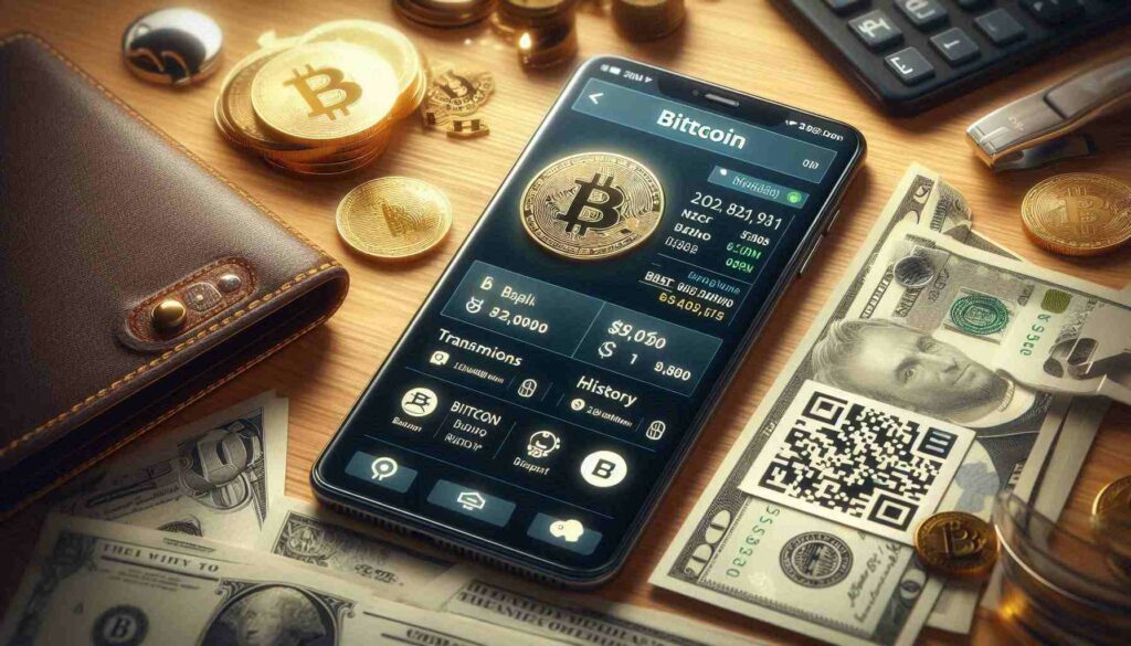 A Bitcoin wallet app displayed on a smartphone, part of a Bitcoin programming training course to build cryptocurrency wallets.