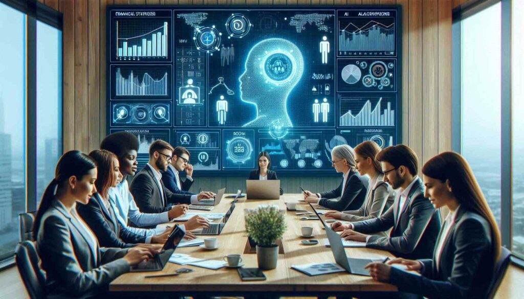 A diverse team of professionals in a video conference discussing financial strategies powered by AI for financial analysis.