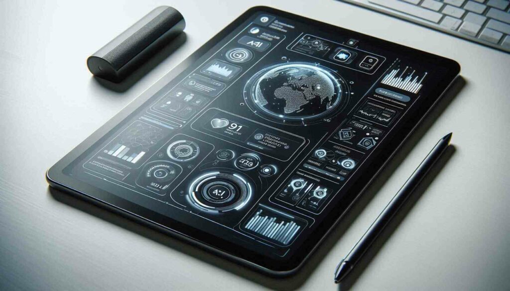 tablet displaying AI-powered UX interface with machine learning and user-centered design features, symbolizing advanced AI in UX design.