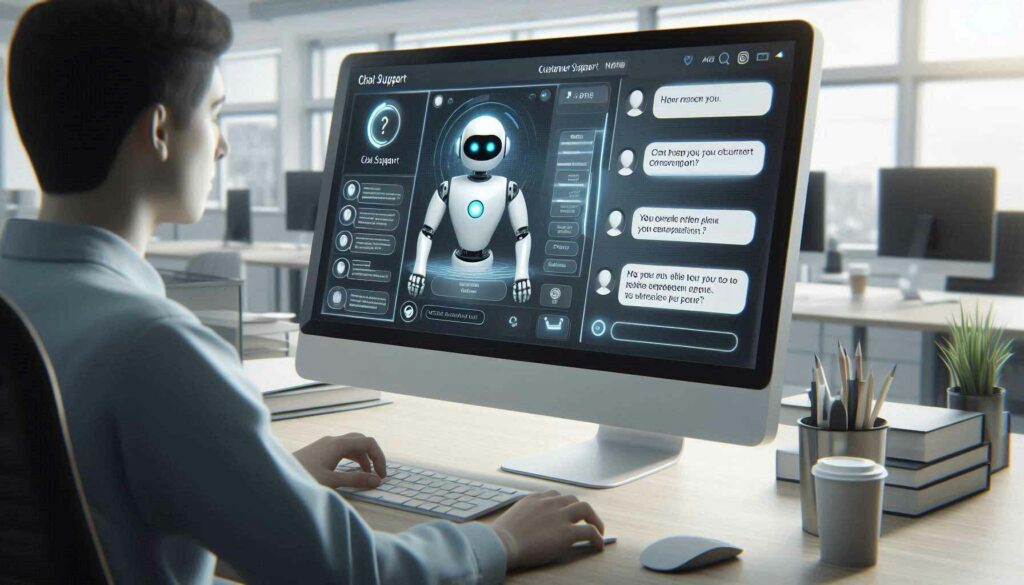 AI chat support interface showing an interactive customer service conversation with an AI-powered chatbot.