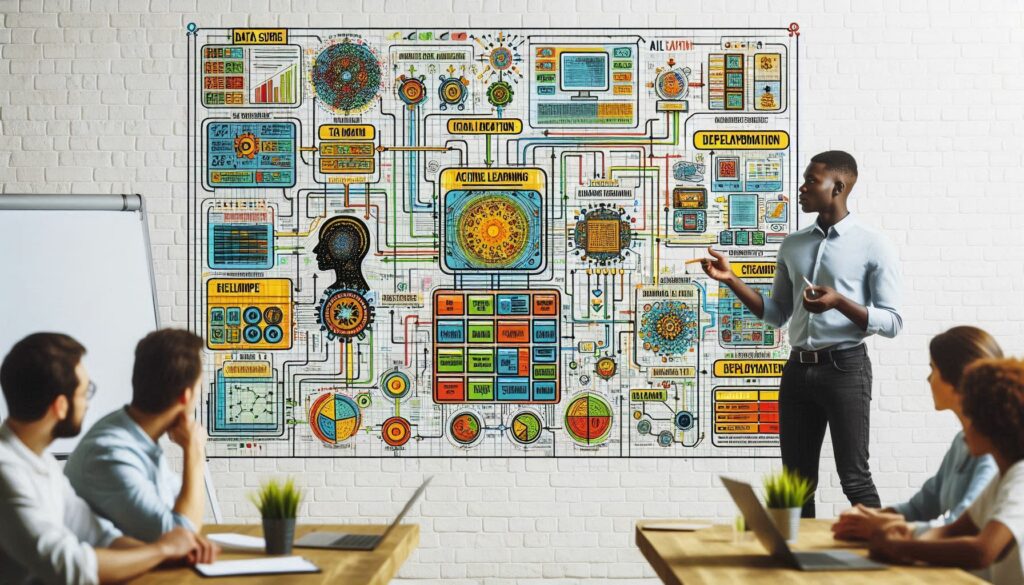 AI architecture diagram illustrating machine learning models and data flow