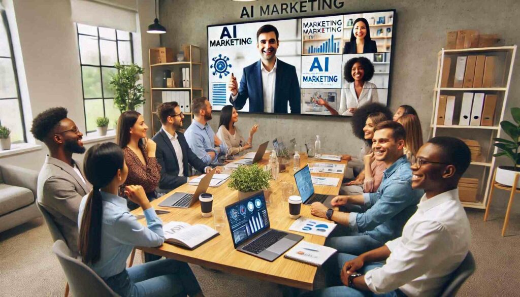 Professionals from diverse backgrounds who decided to enroll in an AI marketing course, learning advanced AI strategies for digital marketing.