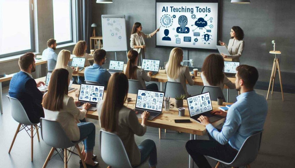 "Educators participating in AI training workshop, a key component of AI teaching tools certification programs."

